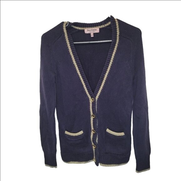 Juicy Couture y2k navy gold trim cardigan - Picture 2 of 10
